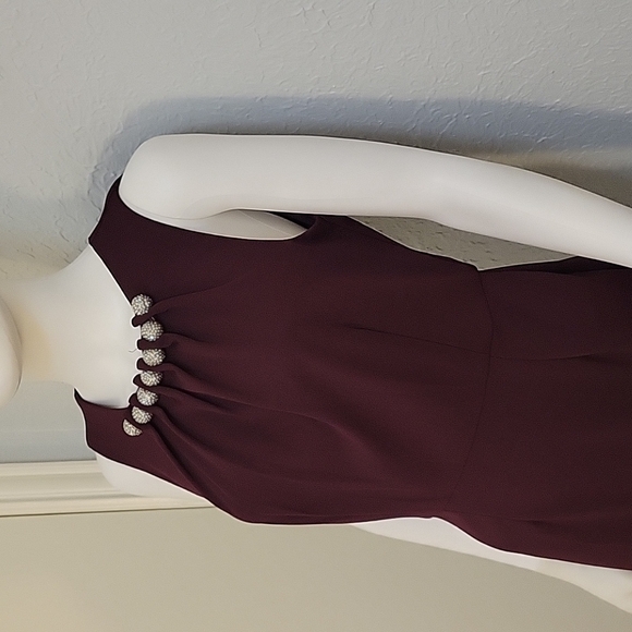 VTG SHELBY NITES 1990s Purple Embellished Pleated Neck Sheath Holiday Dress - Picture 5 of 9